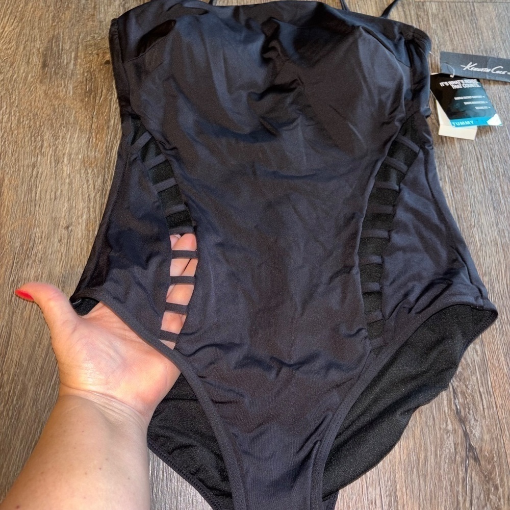 NWT Kenneth Cole tummy toner size medium black one piece swim - Picture 2 of 10